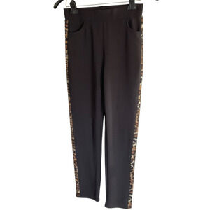 AZZ Fashion Wear Pants Womens Large Black Leopard Print Trim Pull On Pockets